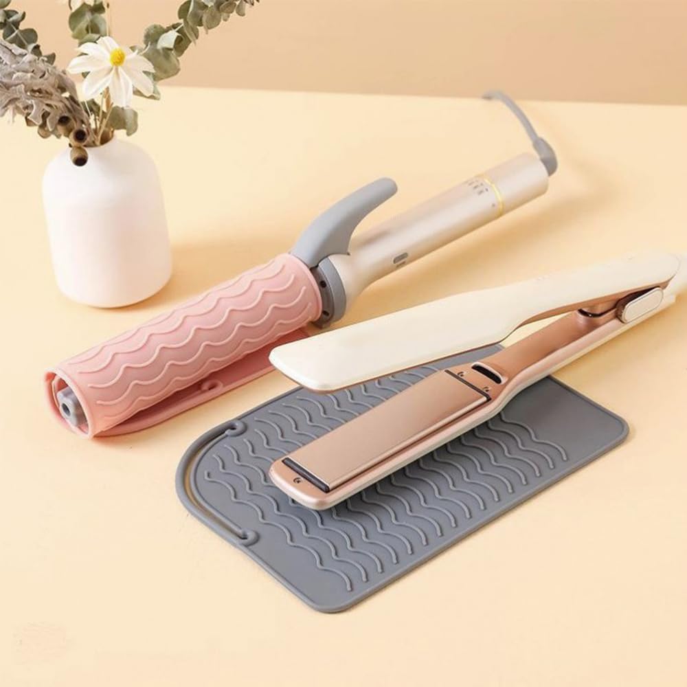 VIVIZHWH Silicone Mat for Hair Hair and Styling with Storage Travel Home Use Heat-Resistant Irons, Straighteners, Clips, Tools, Bag, 21x15cm,