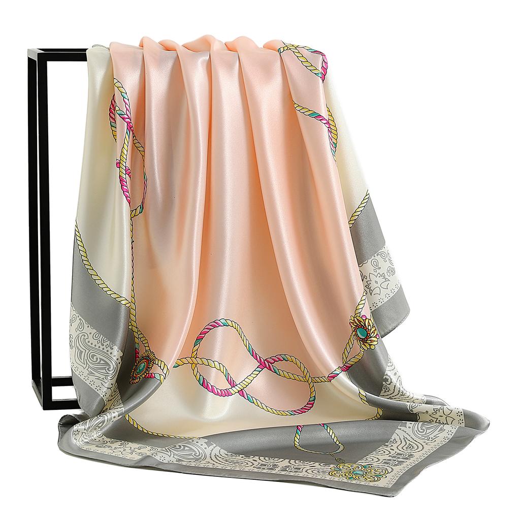 Nový 90*90cm Čtvercový šátek s vintage květinami Dámský hedvábný šál Nákrčník Dámský Potisk Čelenka Pokrývky hlavy Foulard Hidžáb Gumičky do vlasů
