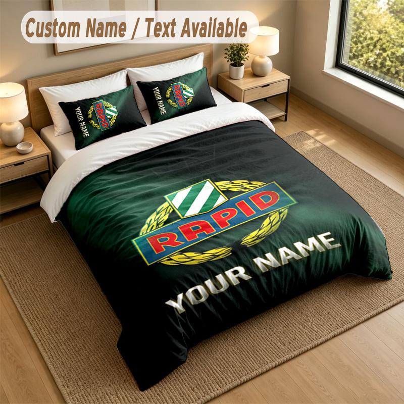 3Pcs Bedding Set Custom Name Text, 1 Sheet 2 Pillowcases Home Bed DecorRapid Wien FC
