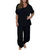 Women Top Pants Set Gradient Contrast Color O Neck Long Sleeve T-shirt Wide Leg Loose Elastic Waist Trousers Set Plus Size Lady Casual