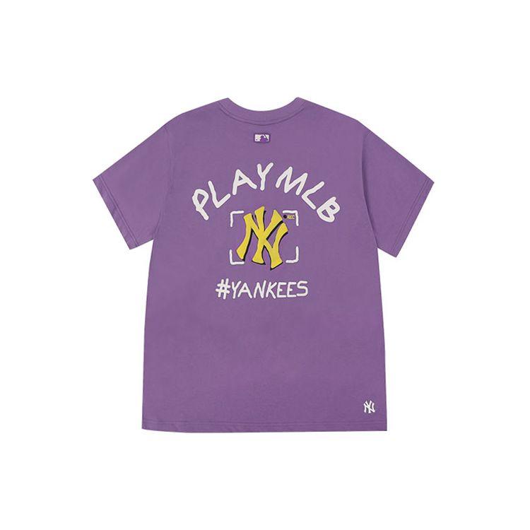 MLB New York Yankees Rundhals Pullover Bedrucktes Kurzarm Atmungsaktives T-Shirt Unisex T-Shirts Lila 31TS06031-50C