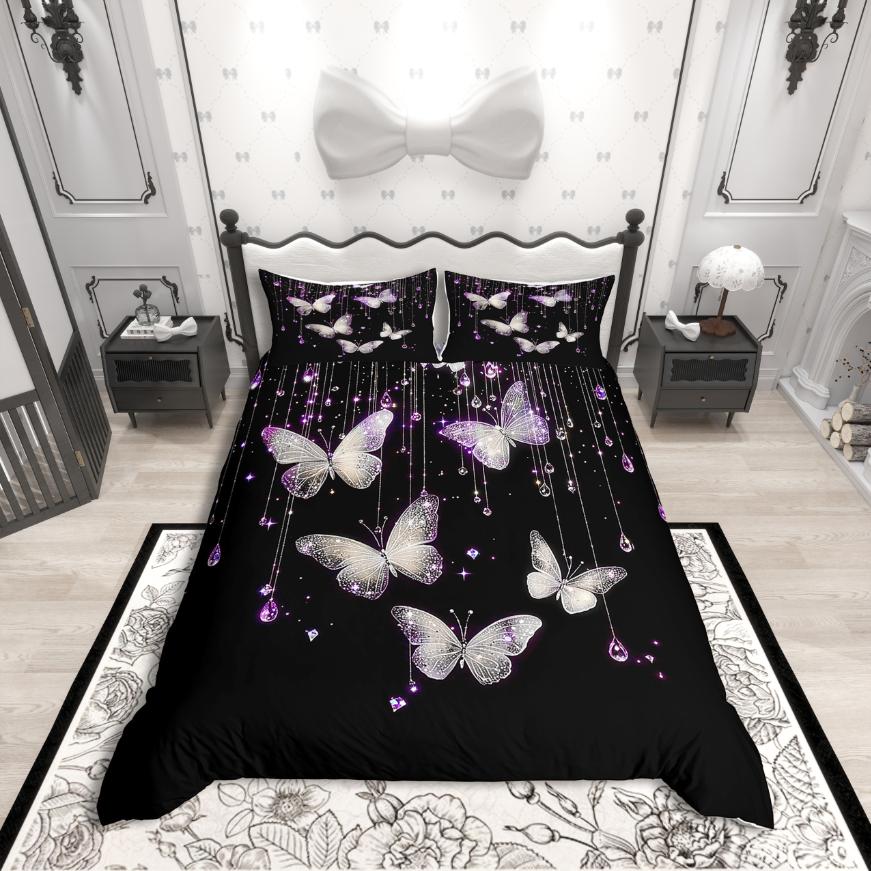 Comforter Homewish Chic Butterflies Cartoon Butterflirs Bedding Setpink Black Bed Set For Kidsluxury Bedroom Decor