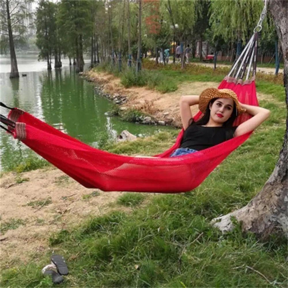Breathable Mesh Hammock Portable Outdoor Camping Swing Sturdy Ice Silk Hanging Bed  Backyard