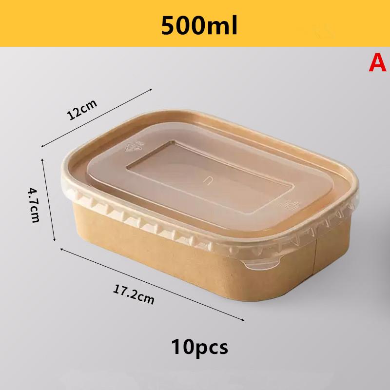 10PCS/Set Disposable Lunch Box Kraft Paper Fast Food Packing Boxes Paper Bowls Square Lunch Box With Lid Household Bento Boxes