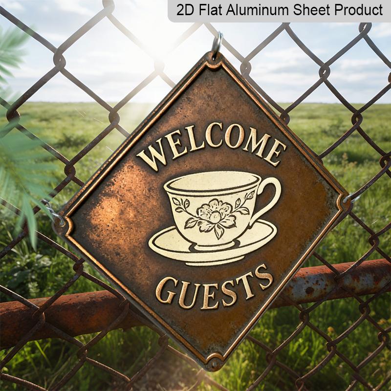 2D Flat, 1pc Vintage Teacup-Themed Metal Wall Sign - Tea Cup & Saucer, Thin & Aluminum Plate Suitable, Living Room, Balcony - Tea Lover Gift for