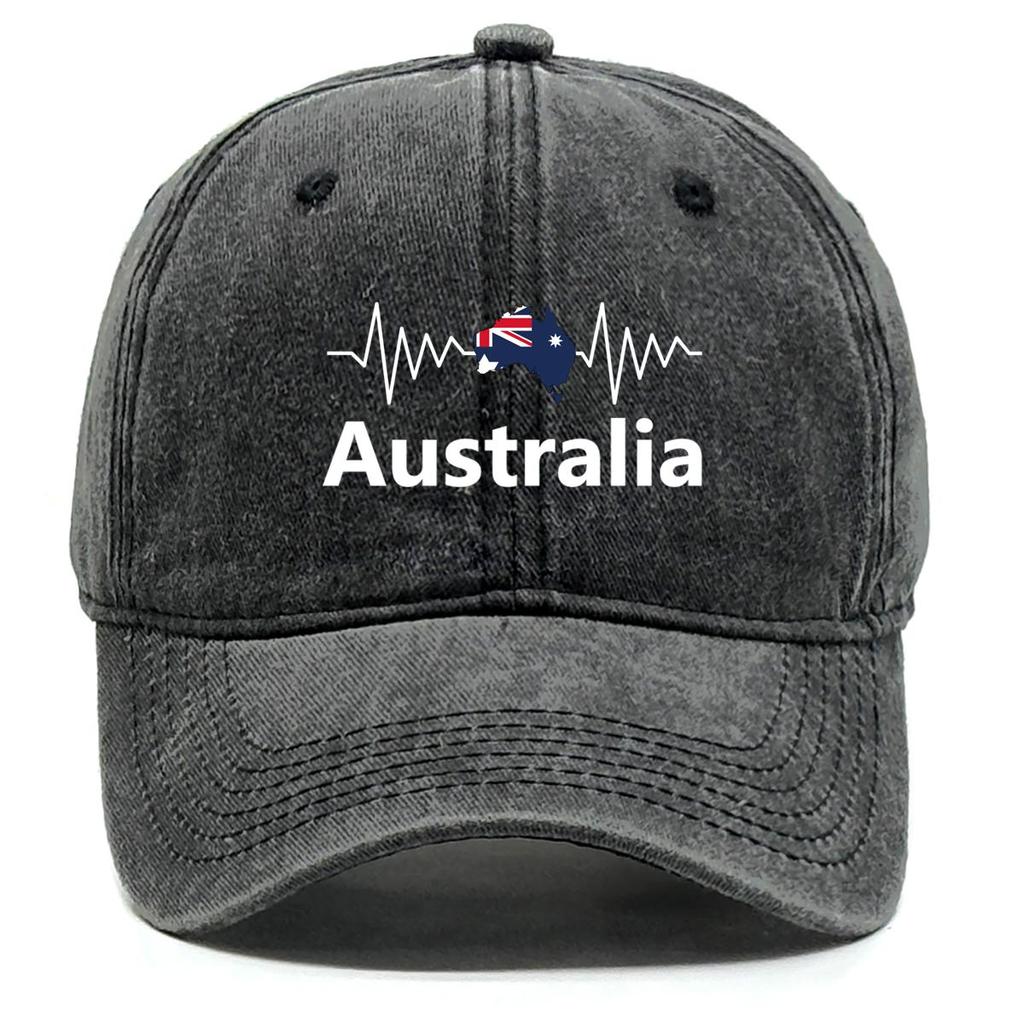 Heart Wave Australian Flag Map Print Adjustable Baseball Hat, Patriotic Mesh Hat Leisure All-season Non-Stretch Fabric Sun Protective Snapback Sun Hat