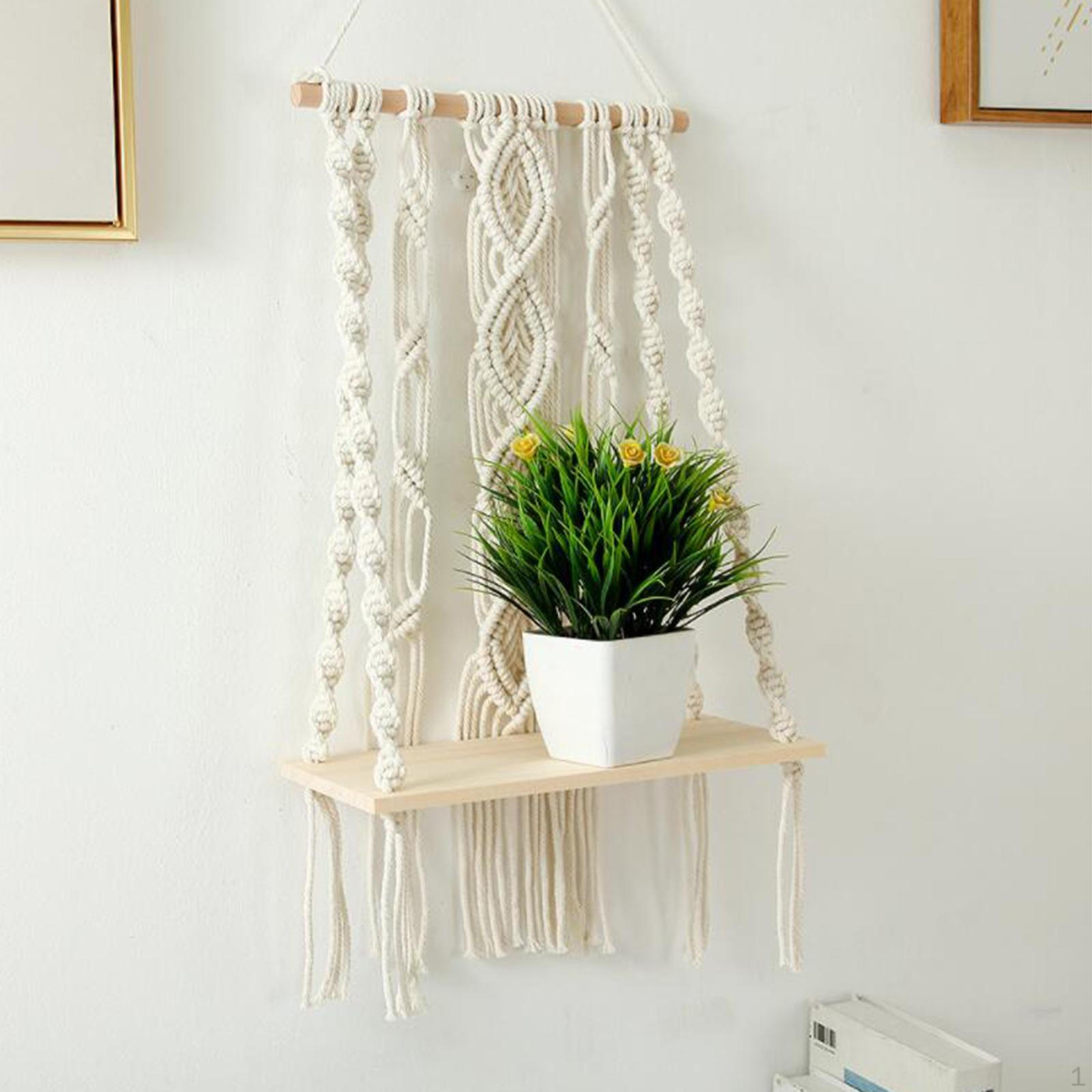 

Macrame Tassel Tapestry Wall Hanging Shelf Wooden Rack for Home Style D