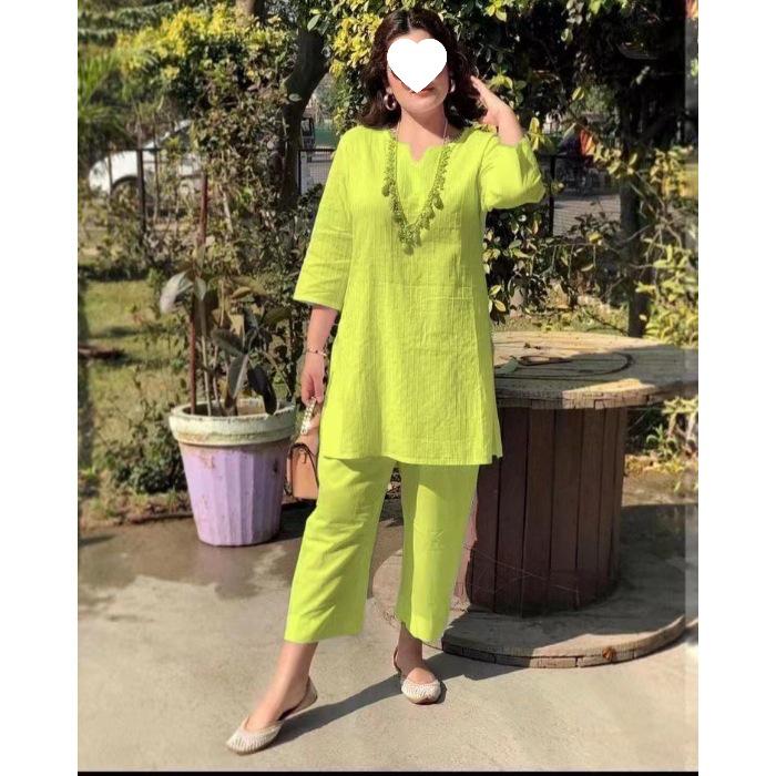 Southeast Asian Ethnic Mid-Sleeve Solid Color Sports Suit - Large Size Two-Piece Casual Set