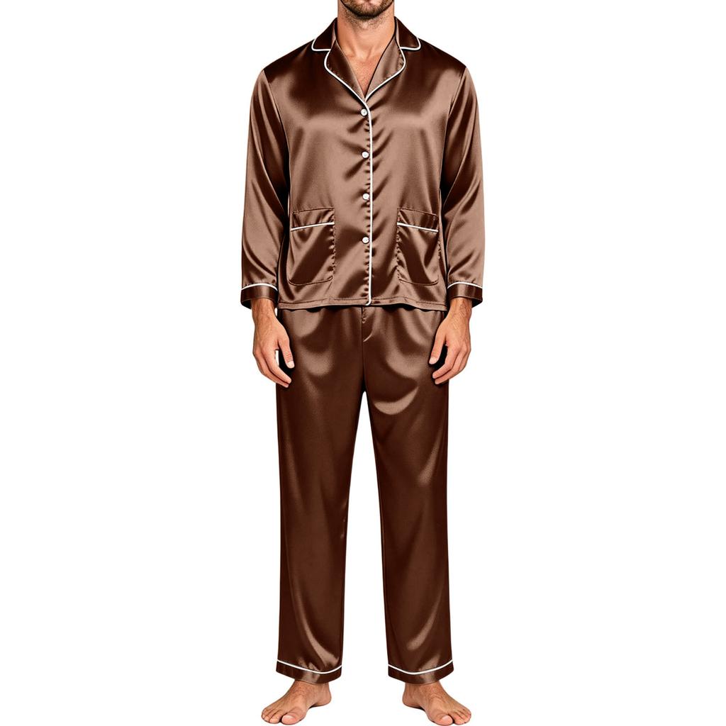 Men's Matching Couple Pajama Set Long Sleeve Button-Down Top and Pants Loungewear Sleepwear Set for Home