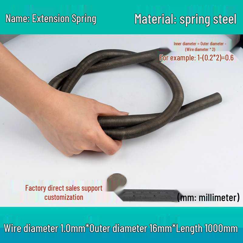 1m Spring Coil Extension with Hook - Strong Tensile Force, Thin Soft Sheath, for Tarpaulins & Sliding Doors