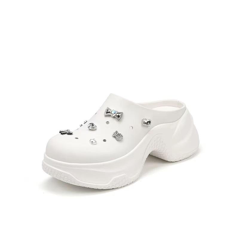 

Height increase 7 full leather thick-bottomed bag head half slippers women s summer new versatile niche outer wear diamond sandals 35 белый