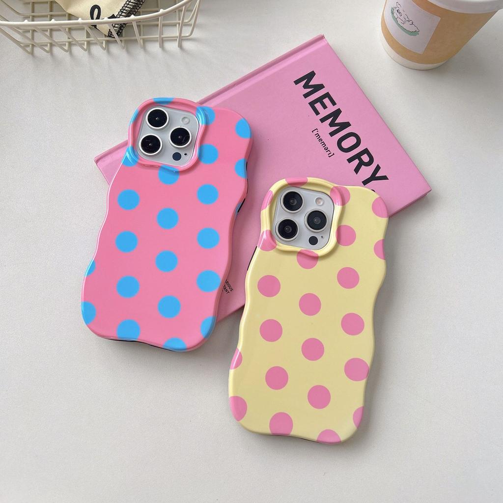 Candy Color Polka Dot Compatible with iPhone 16 Pro Max Apple 17 Phone Case 15/14 Two-in-One Wave Film