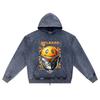 DTG Print Knitted Denim Zip-Up Hoodie Release Dopamine Brother Print Zipper Hoodies  