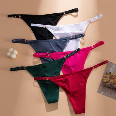 Ropa interior tanga de algodón para mujer, sexy, con hebilla metálica, para primavera y verano, sin marcas, de tiro bajo
