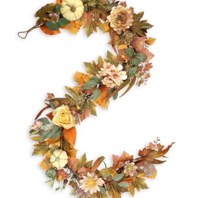Harvest Wreath With Pumpkins Berries Vine Circle Halloween Thanksgiving Door Decor