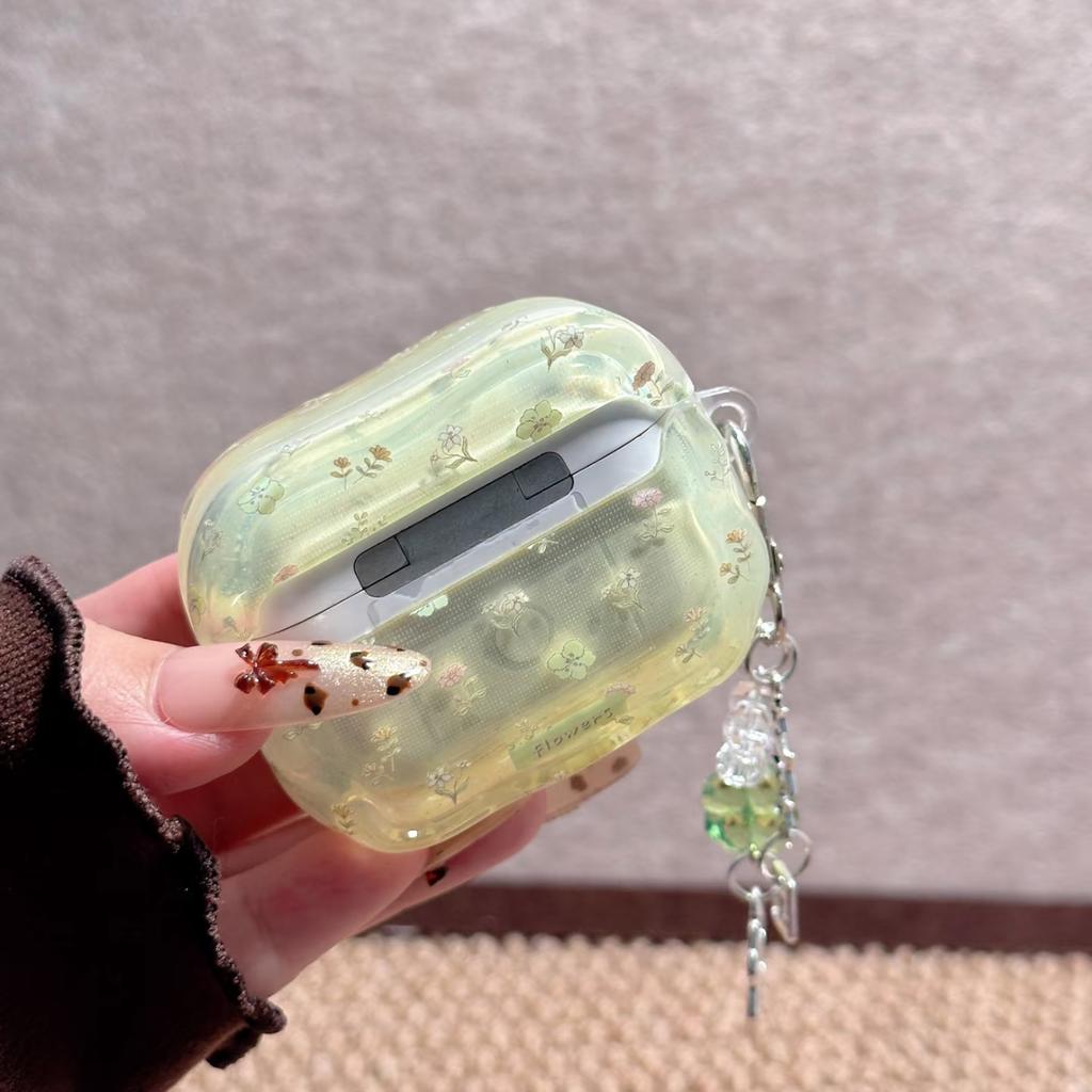 ins illustration transparent green small floral airpodspro1 generation apple earphone cover pro1 silicone soft 1st generation protective case