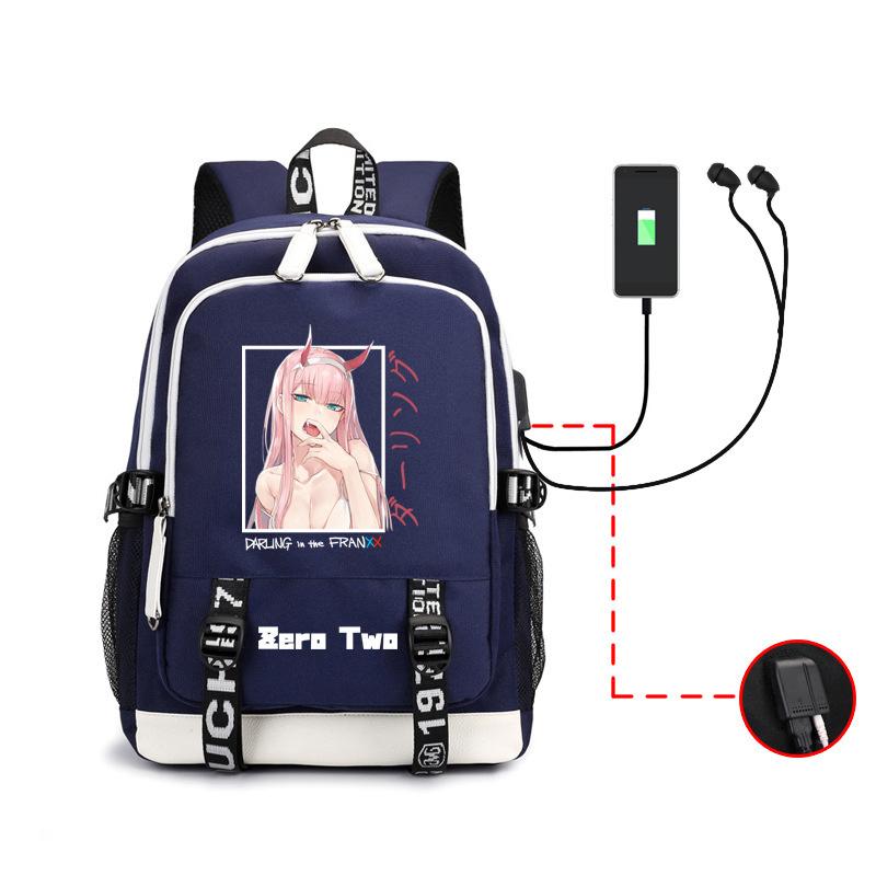 Arling In The Franxxx Anime Printed Backpack Male And Female Usb Large Capacity Charging Headphones School Bag