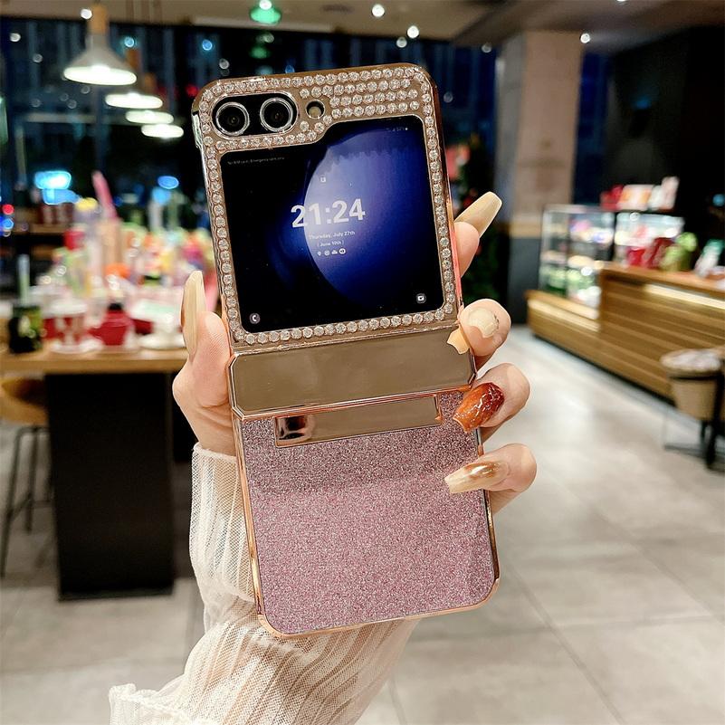 Shiny Rhinestone Glitter Galvanized Hinged Phone Case For Samsung Z Flip 7 FE Galaxy Z Flip 6 5 4 Slim Bling Protection Cover