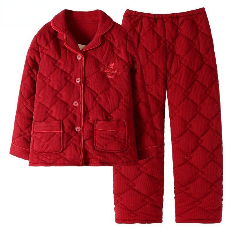 Нові жіночі піжами осінь-зима Теплий одяг з бавовняною підкладкою Тришаровий бавовняний одяг для сну Великий розмір Домашній одяг