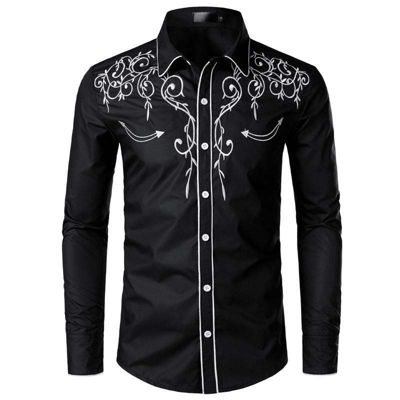 

Стильная рубашка мужская вышивка Slim Fit повседневные рубашки с длинным рукавом мужская рубашка для свадебной вечеринки для мужчин M чёрный