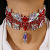 Stonefans Red Rhinestone Exaggerate Choker Necklace Wedding Accessories Statement Bridal Crystal Collar Choker Jewelry for Women