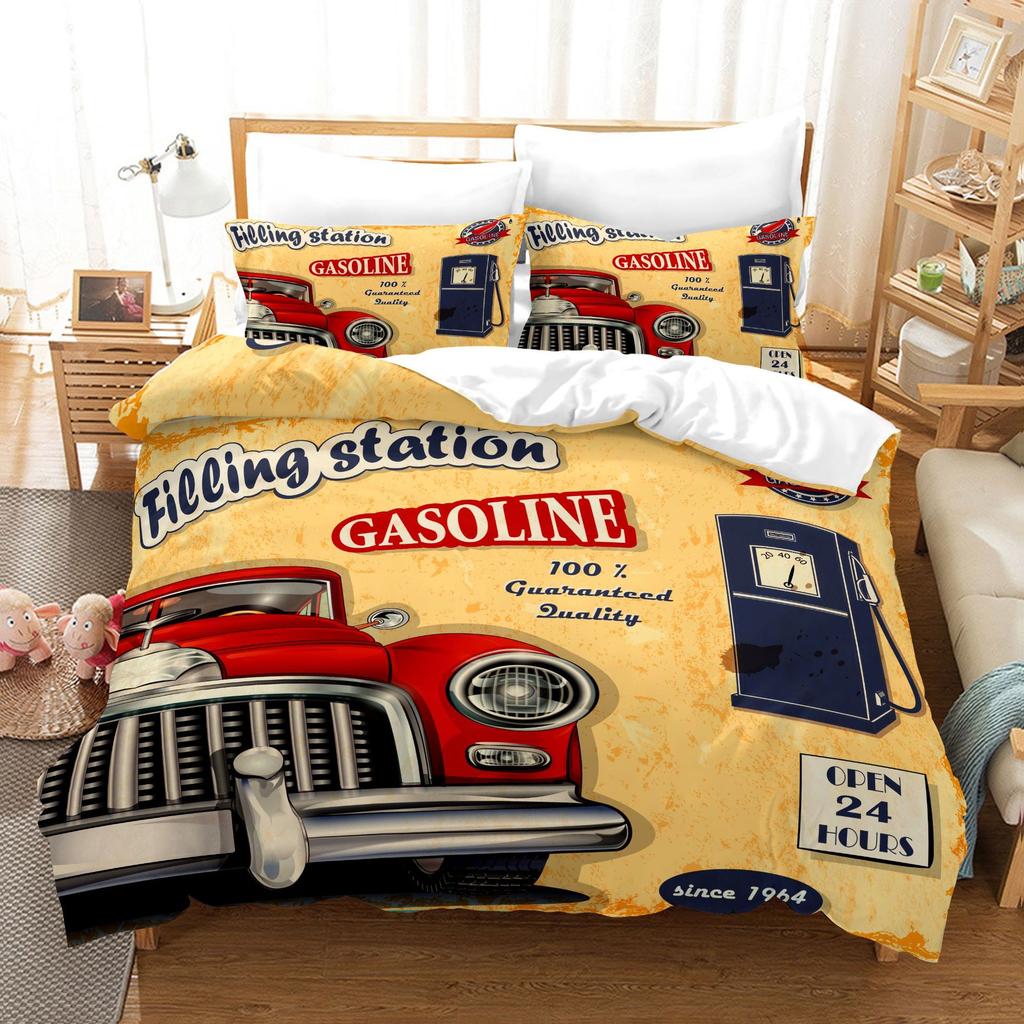 3pcs Bedding Set Hand Drawn Cars Print Duvet Cover Set Single Double King Size Bed Set for Adult Home Bedroom with Pillow Case
