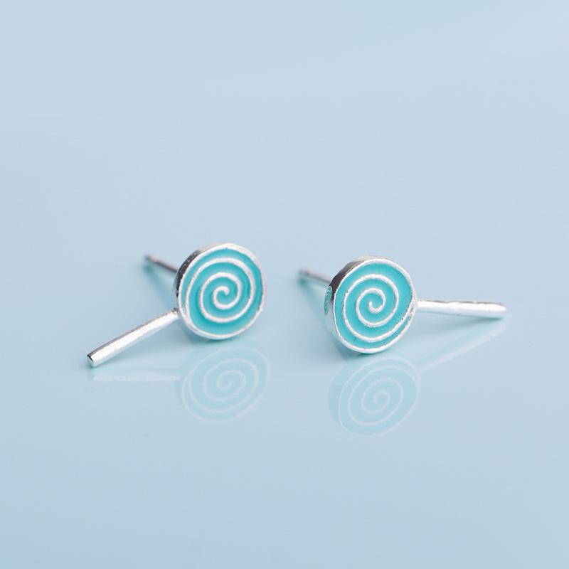 

Fashion Candy Beautiful 925 Sterling Silver Jewelry Literary Personality Lollipop Stud Earrings ED020 зелёный