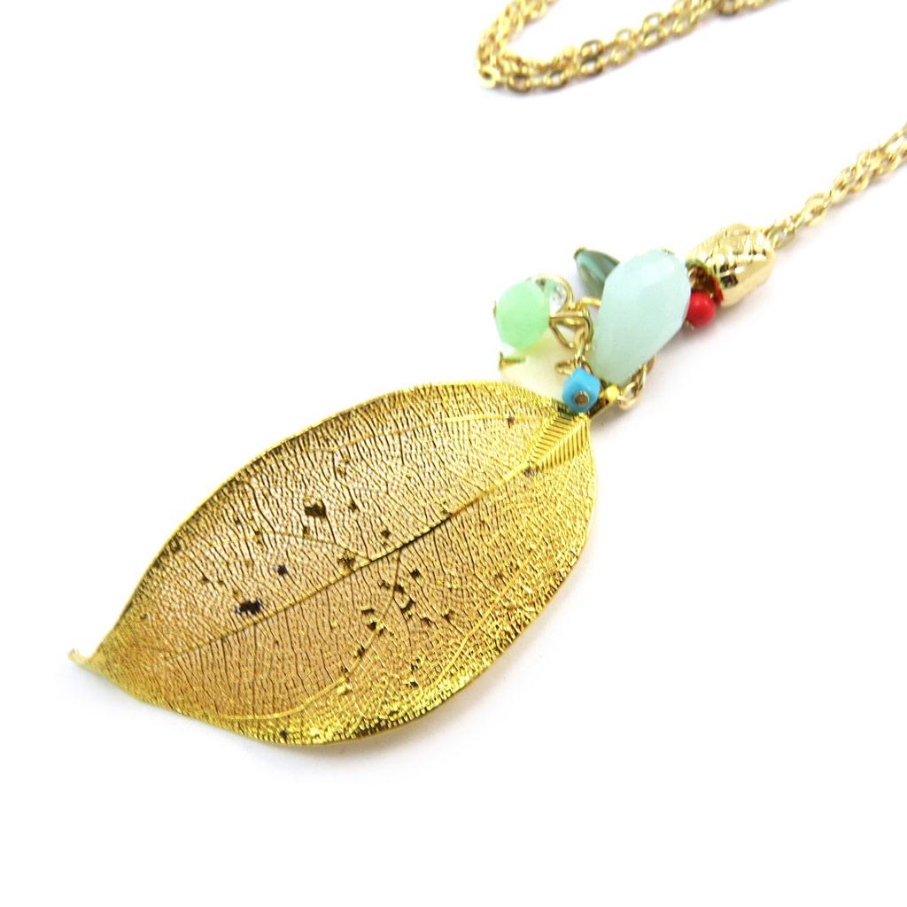 Les Trésors De Lily [P3578] - Multicolored Golden 'Gold Leaf' Designer Necklace