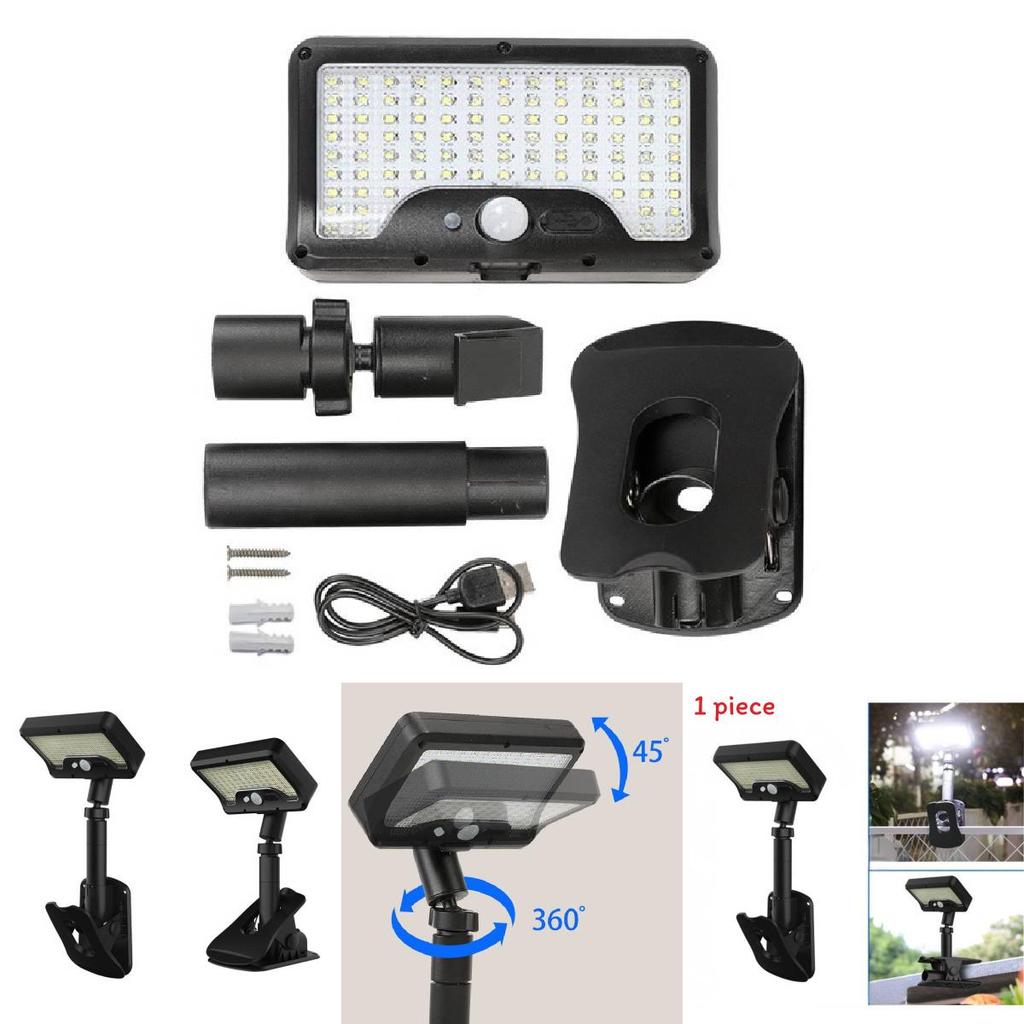Solar Powered Led Clamp Light For Outdoor Garden Patio Lawn With Motion Sensor