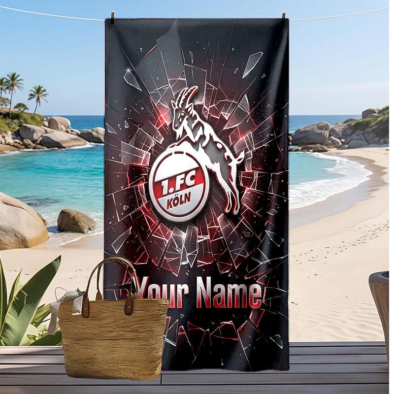 FC Köln Personalisiertes Bedrucktes Strandtuch Fußballlogo Unterstützung Benutzerdefinierter Name Text Absorptionsfähiges Handtuch für Sport Reisen Besonderes Geschenk