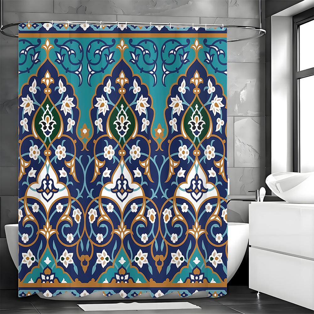 Bohemian Traditional Patterns Shower Curtain Washable Dirt-Resistant Shower Head Waterproof Polyester Bath Curtain