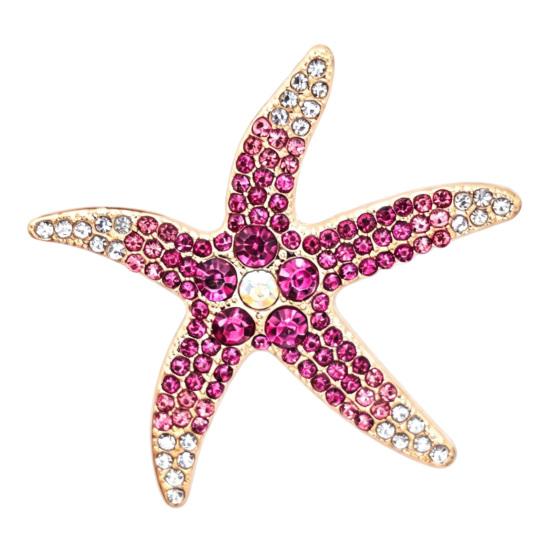 Sea Animal Brooch Vintage Rhinestone Starfish Brooch, Ocean Metal Lapel Pin, Golden Plated Pin Jewelry for Suit Dress Coat Scarf Style Pins