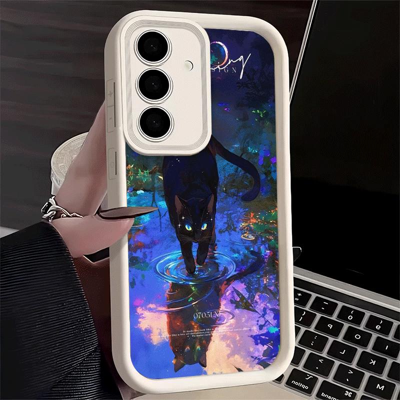 Phone Case for Samsung Galaxy S26 S25 Ultra S24 FE Night Moon Cat Dreamy Art Shell S23 Plus S22 + S21 S20 5G Soft Silicone Funda