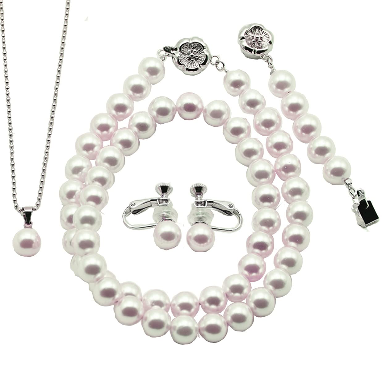 

Premium Luxury Shell Pearl 4 Piece Set 8mm Beads for Comes with Adjuster to Enjoy 2 Different Gift for New Day in [Mani Mani] Ceremonies, Weddings,