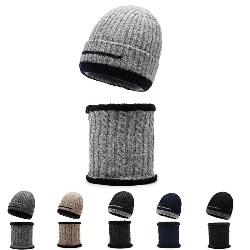 Winter Warm Wool Hat Neck Protection Two-Piece Set Men's Outdoor Sports Windproof Plush Hat Thick Woven Hat