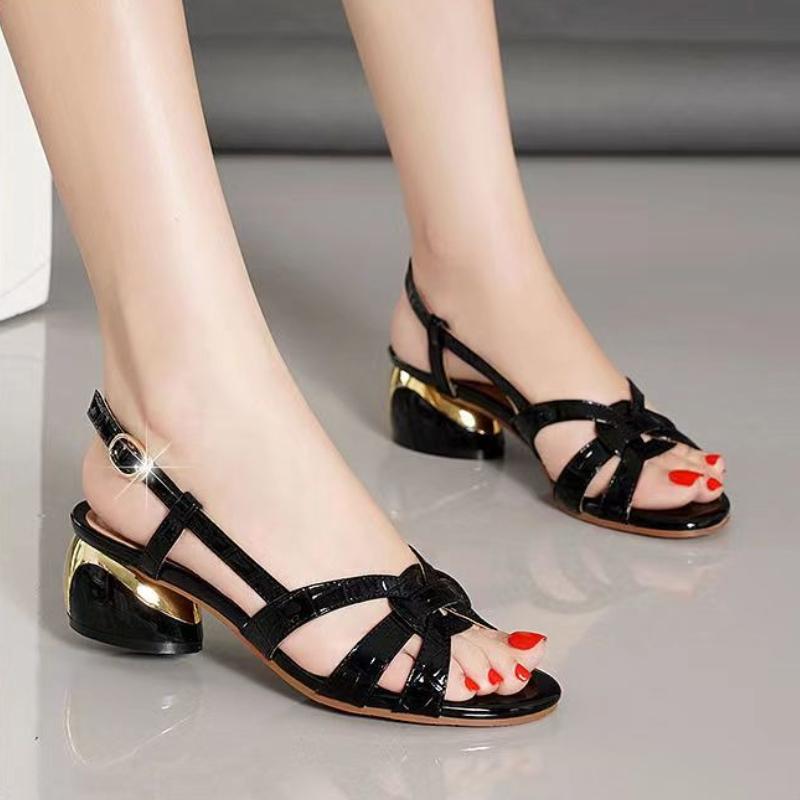 Fashion Ladies Shoes On Sale 2025 Brand One-word Buckle Ankle-wrap Women' Sandals Summer Solid Open Toe Chunky Heels Daily Sandals Women