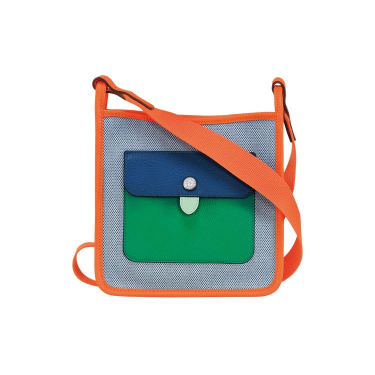 New LONGCHAMP Le Foulonné Canvas With Leather Shoulder Bag, Crossbody Bag Small Women's Blue & Orange 10138HBUH03
