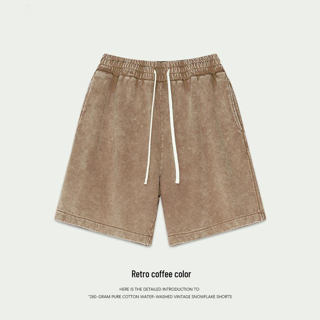 Herren Hong Kong Stil Vintage Gewaschene Baumwollshorts – Trendy, Locker, Vielseitig, 260g Fünf-Punkt Lässiger Stil