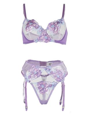 [qianqu] Teddy Babydoll Träger BH und Slip Set mit Spitzen Strumpfbandgürtel Dessous Set