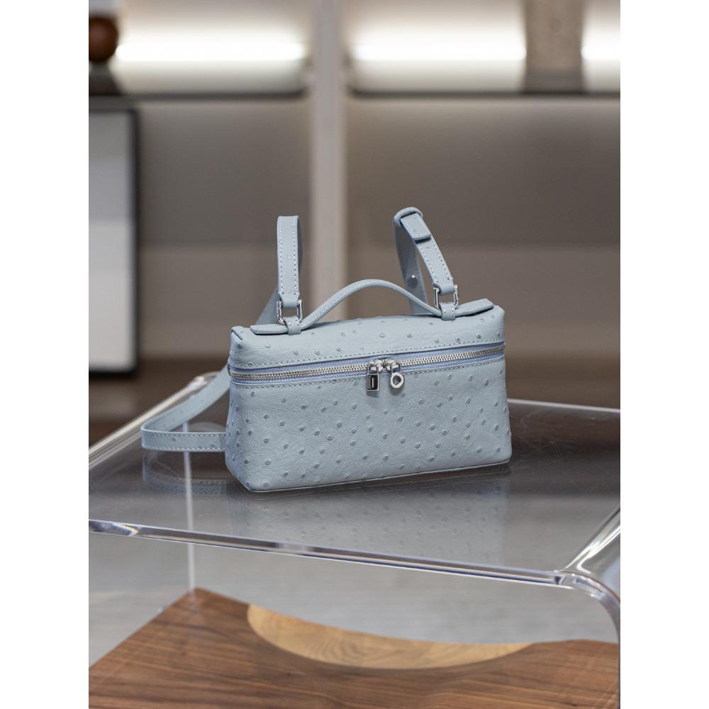 Echtleder LP Tasche+19 Lunchbox Tasche High-End Straußenmuster Hand-Tragebox Vielseitige Einzel-Schulter Umhänge Kleine Quadratische Tasche