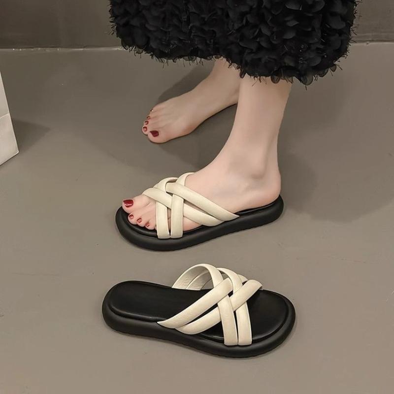 Fashion Platform Flip-flops Women's New Summer Wear Fashion Round Toe Open Toe Cross Strap Heightened Sandals and Slippers