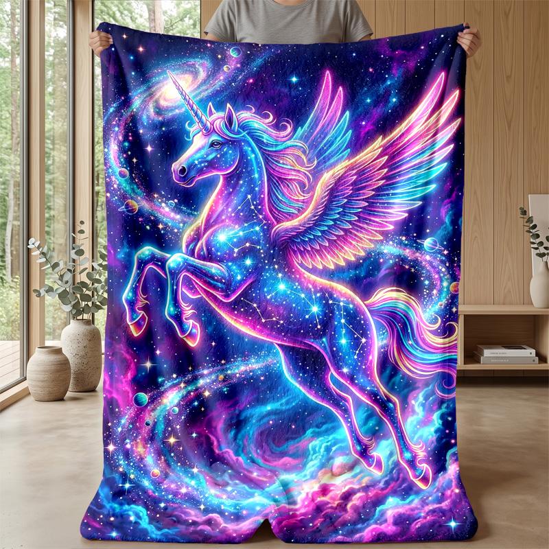 Cosmic Unicorn with Flowers Blanket Personalized Name Flannel Blanket Soft Cozy Plush Throw for Sofa Bed Lightweight Home Decor