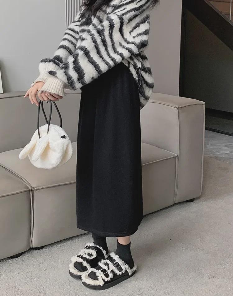Gonna da Donna a Coste A-line - Autunno/Inverno 2023, Vita Alta, Vestibilità Slim, Stile Coreano