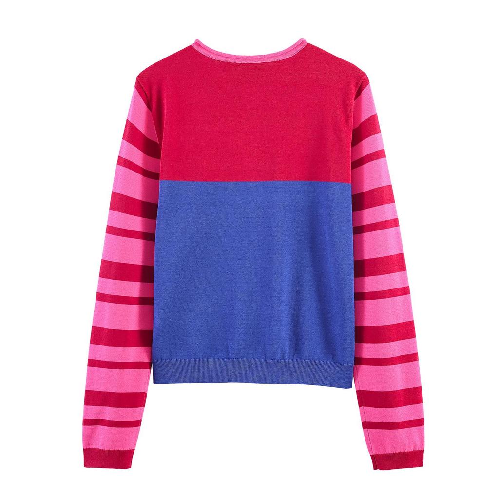 European Style 2026 Spring Women's Loose Color Block Knit Cardigan