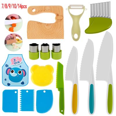 Kids Cooking Cutter Set Baking Knife Toddler Wooden Cutter Plastic Fruit Knives Children's Cooking Tool Knives Kitchen Supplies
