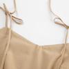 French Khaki Cotton Linen Breathable Halter High Waisted Dress Holiday Style Long Skirt Woman
