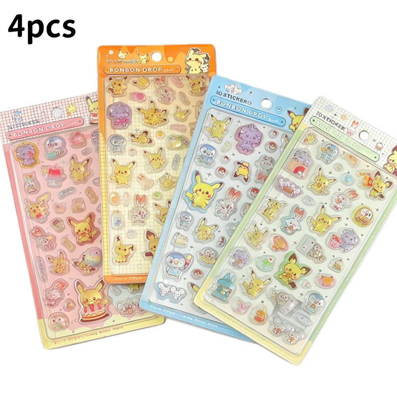 Cartoon Pokemon Pikachu 3D Stickers Cute Diy Mini Kawaii Puffy Stickers Scrapbook Laptop Phone Case Crystal Stickers