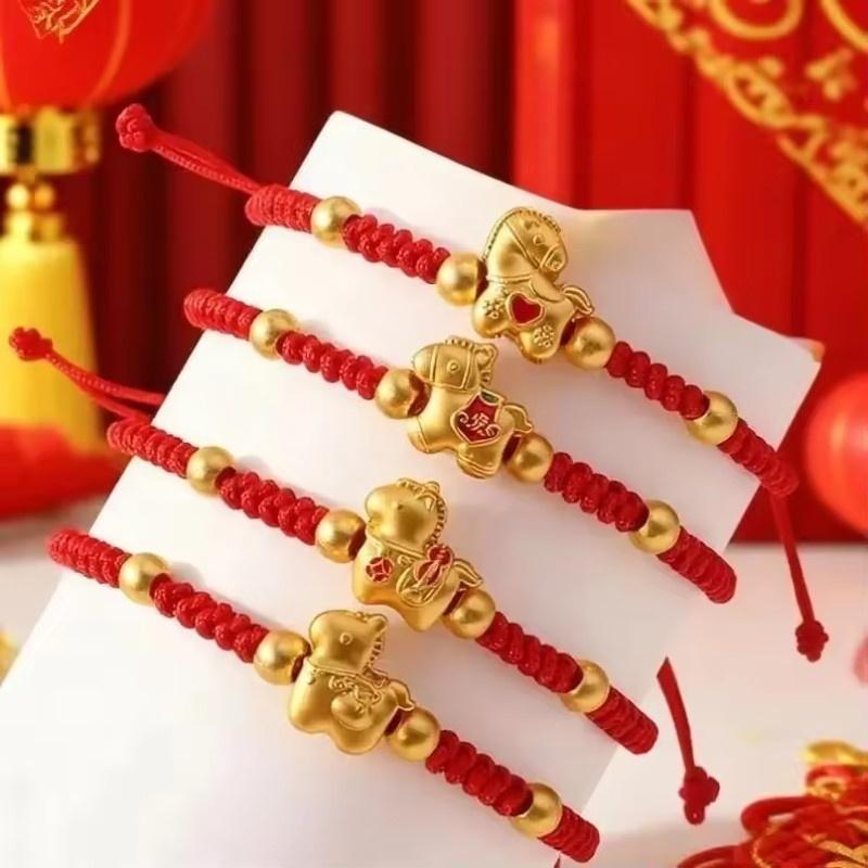1pcs 2026 Horse Year Red Lucky Braided Rope Bracelet For Chinese Style Horse Beaded Bracelets New Year Blessing Jewelry Gifts