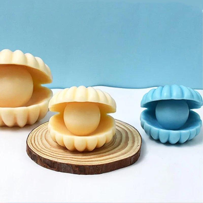 3D Pearl Shell Silicone Candle Mold, DIY Shell-shaped Handicrafts, Gypsum Resin Cement Mold, Soap Chocolate Ice Cube Making Tool