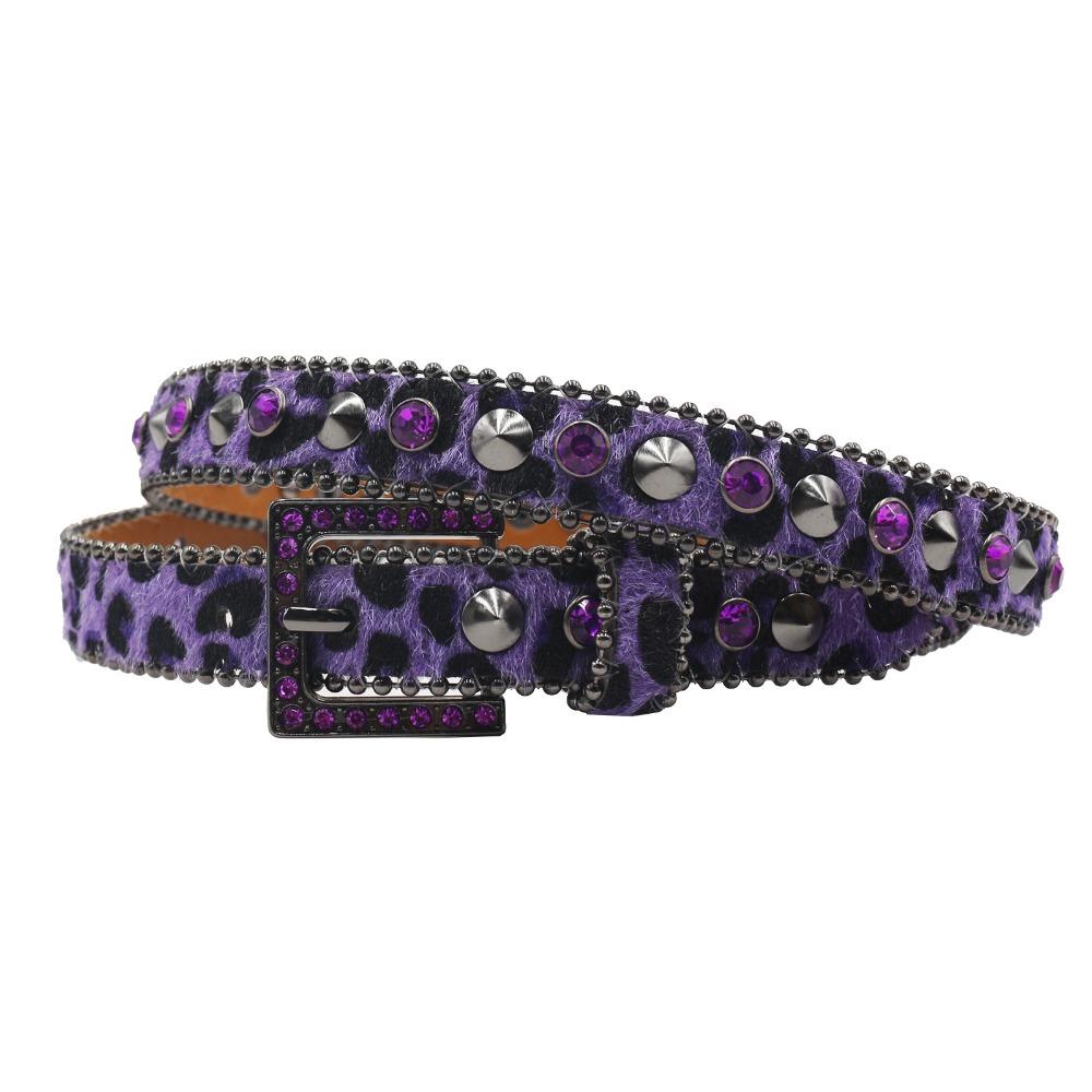 Leopard Gothic Waist Belts With Shine Rhinestone Punk Waistband Leather Belt  for Women Girls